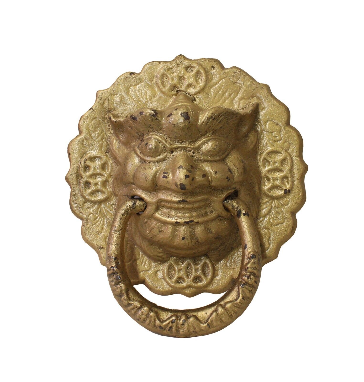 Distressed Matte Gold Color Lion Head Shape Pull Handle Display cs3863