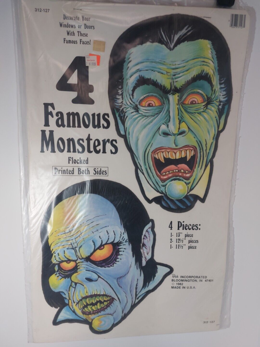 Vintage Halloween 4 Famous Monsters, Cut Out Faces, 14-1/2\
