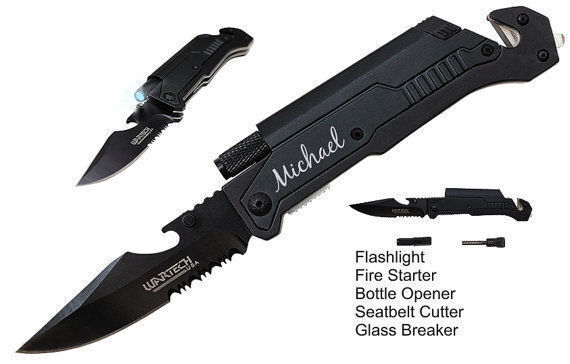 1 Personalized knife Groomsman Gift Fathers Day Wedding Favors w/ Survival Tools