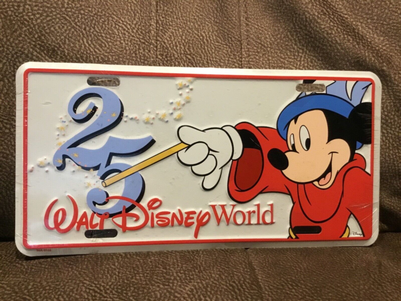 Vintage Sealed Walt Disney World 25th Anniversary Mickey Sorcerer License Plate