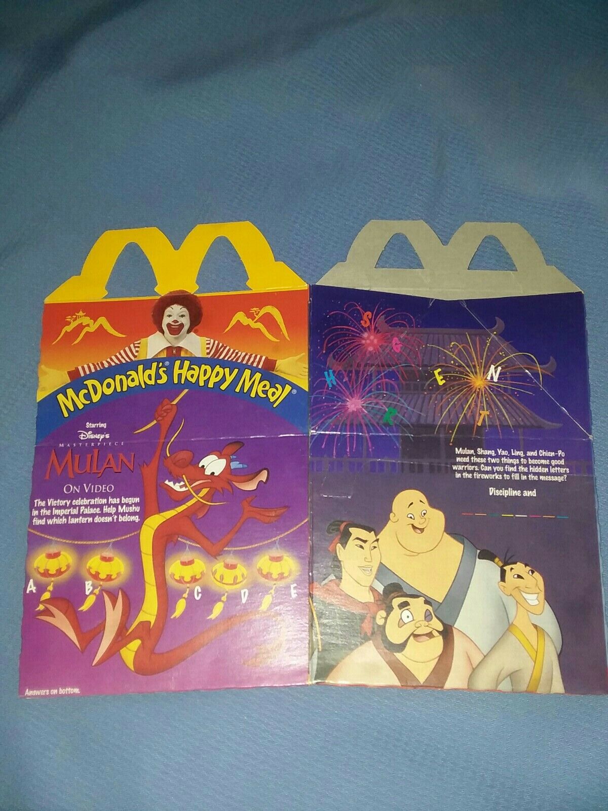 1999 McDonald\'s Happy Meal Box Disney\'s Masterpiece MULAN