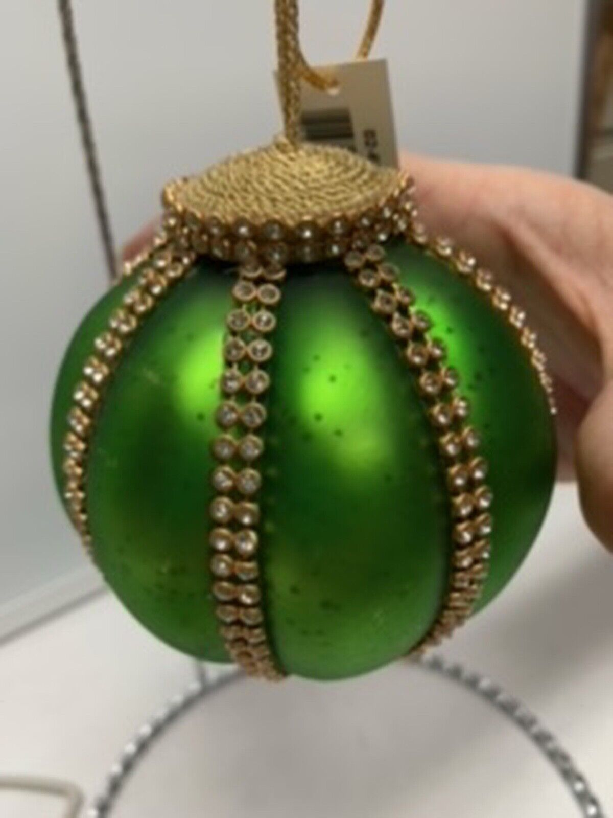 Katherine’s Collection Christmas ball ornament rhinestone green A-3 as is