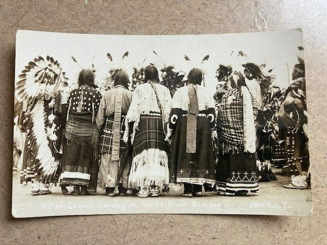 White River Roundup Indian Postcard rppc Squaws Dancing