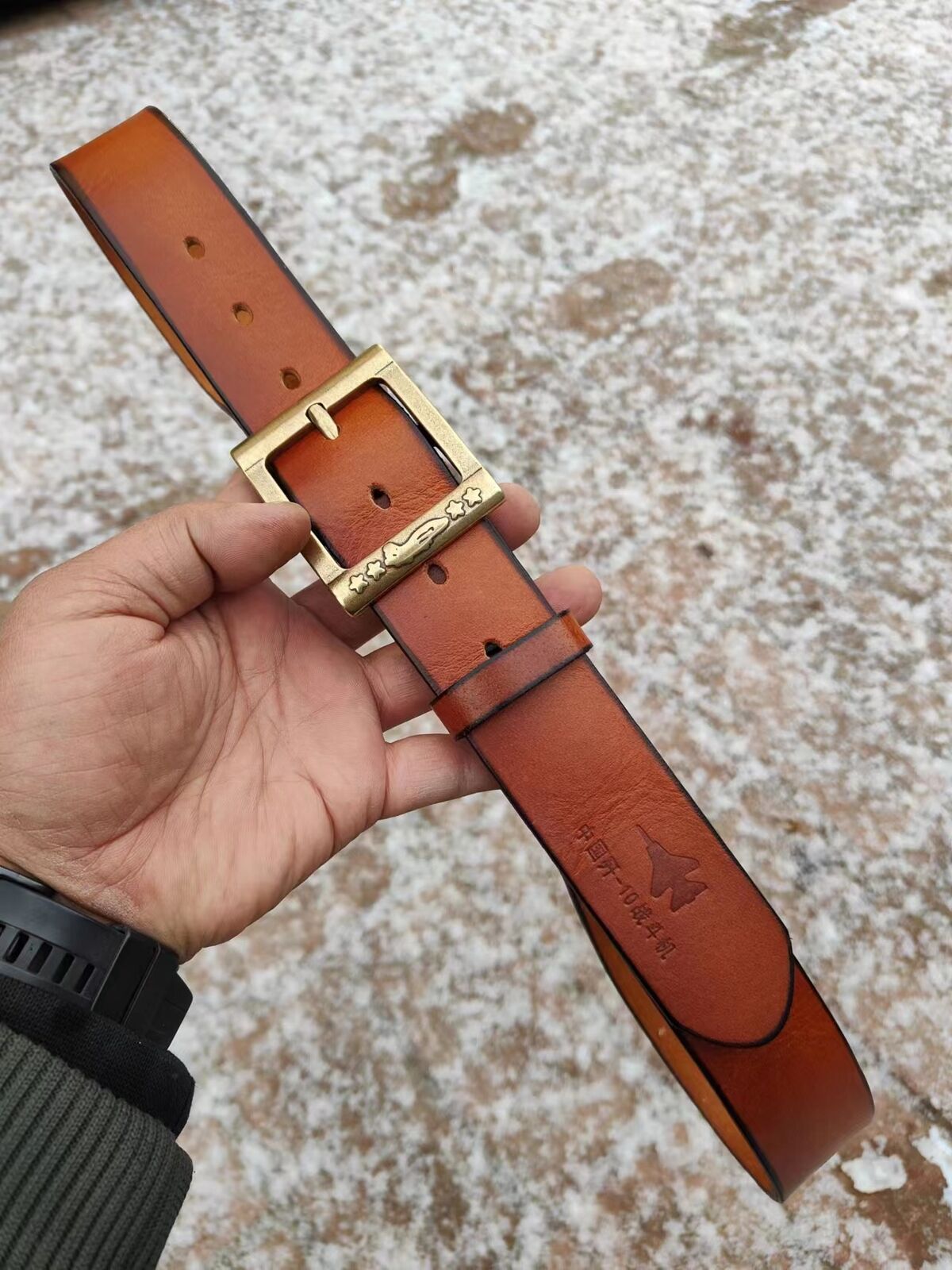 Surplus Chinese Army J-10 pilot pure copper buckle genuine cowhide belt