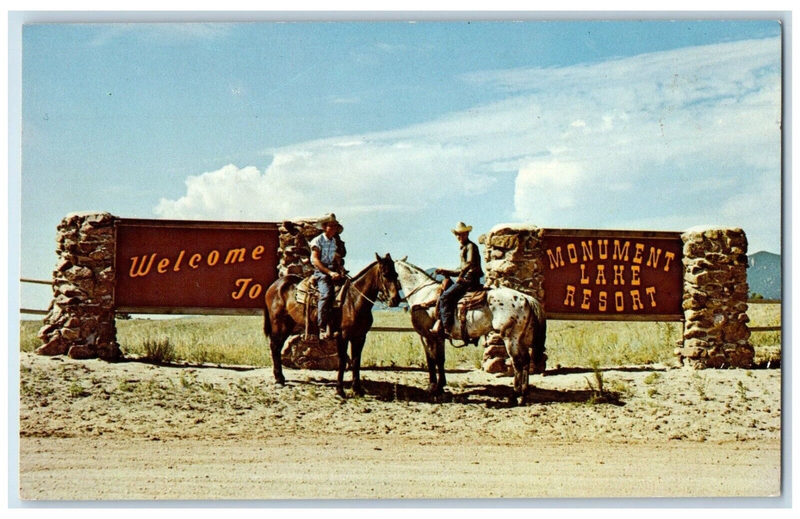 c1960 Monument Lake Resort Riding Horse Colorado CO Vintage Unposted Postcard