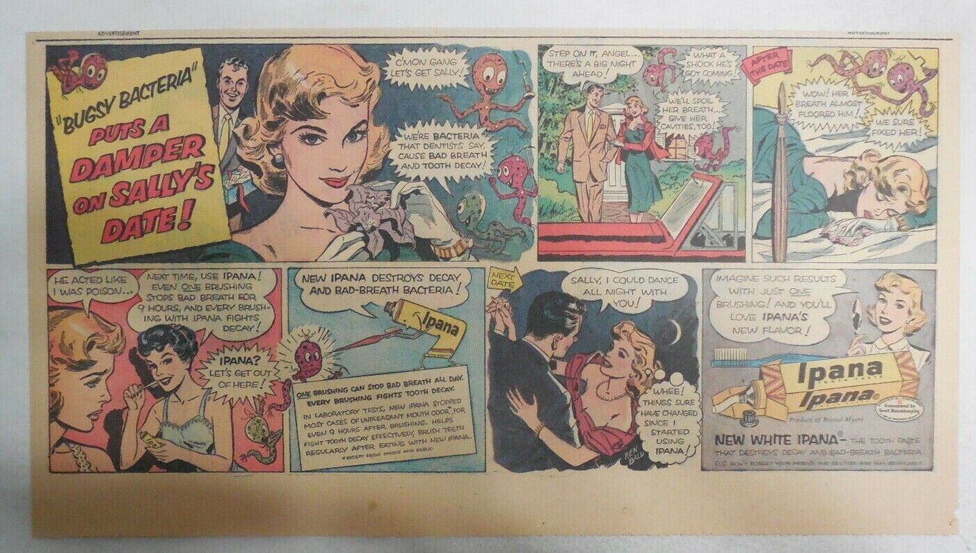 Ipana Tooth Paste Ad: Bacteria Dampers Sally's Date  1930's-50's 7.5 x 15 inch
