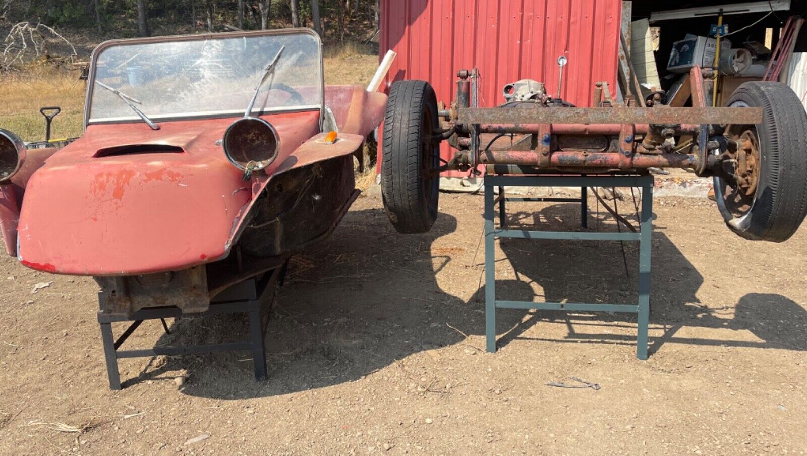 Building a dune buggy? Manx copycat body with 1960’s VW chassis cut to fit