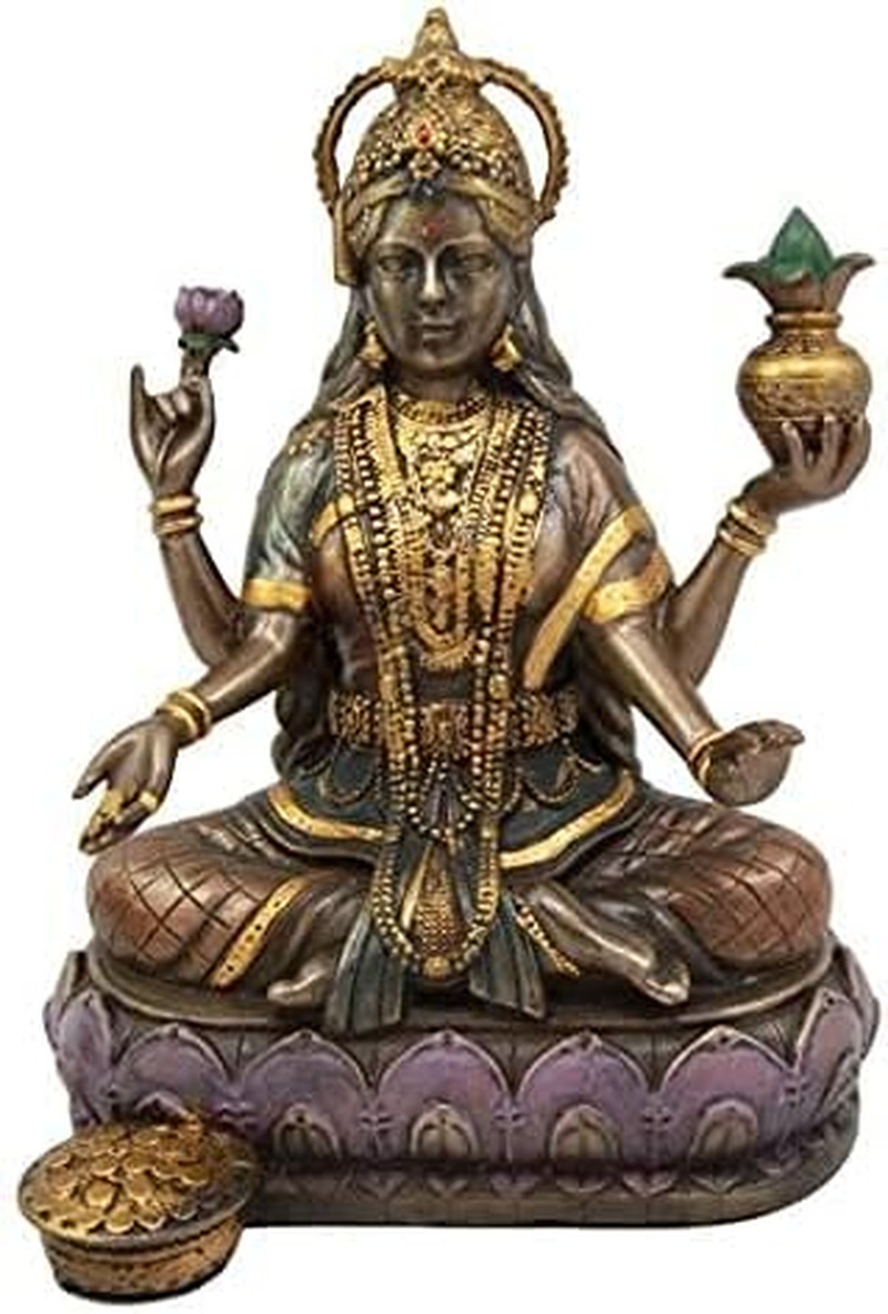 Ebros Hindu Goddess of Wealth and Prosperity Lakshmi Sitting on Lotus Throne Sta