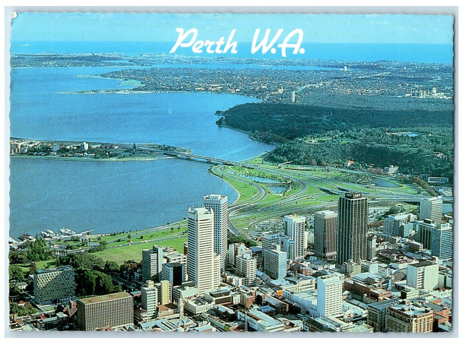 1982 Aerial View of Perth City and Narrows Bridge Western Australia Postcard