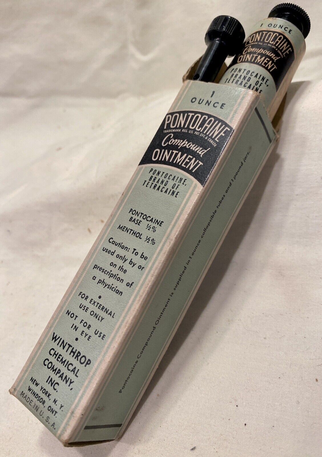 Collectible Antique/Vintage Pontocaine Ointment W/Box Winthrop Chemical Co. Inc