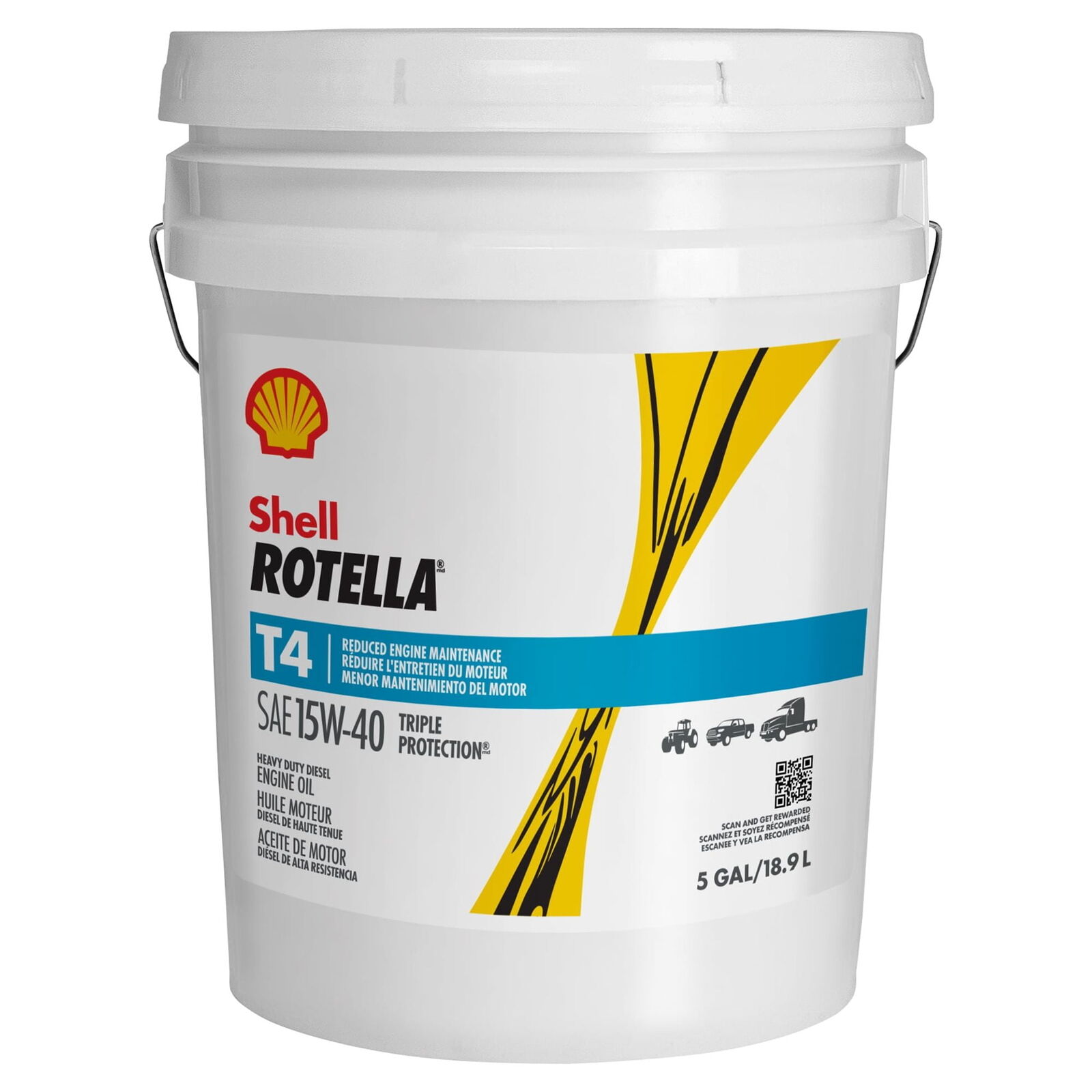 Shell Rotella T4 Triple Protection 15W-40 Diesel Motor Oil, 5 Gallon Pail