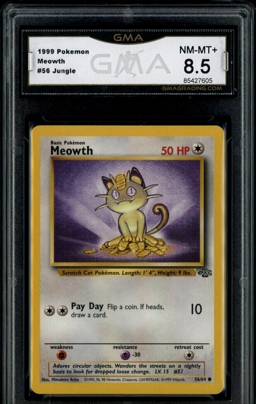 1999 Pokemon Jungle #56 Meowth GMA 8.5 NM-MT+ and bonus cards added