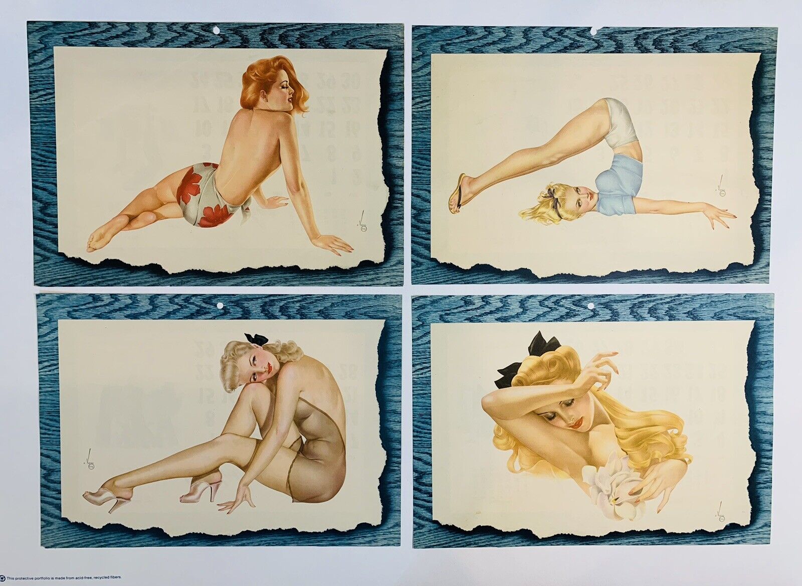 4 Vintage Pin-up 1944 Esquire calendar pages prints by Vargas