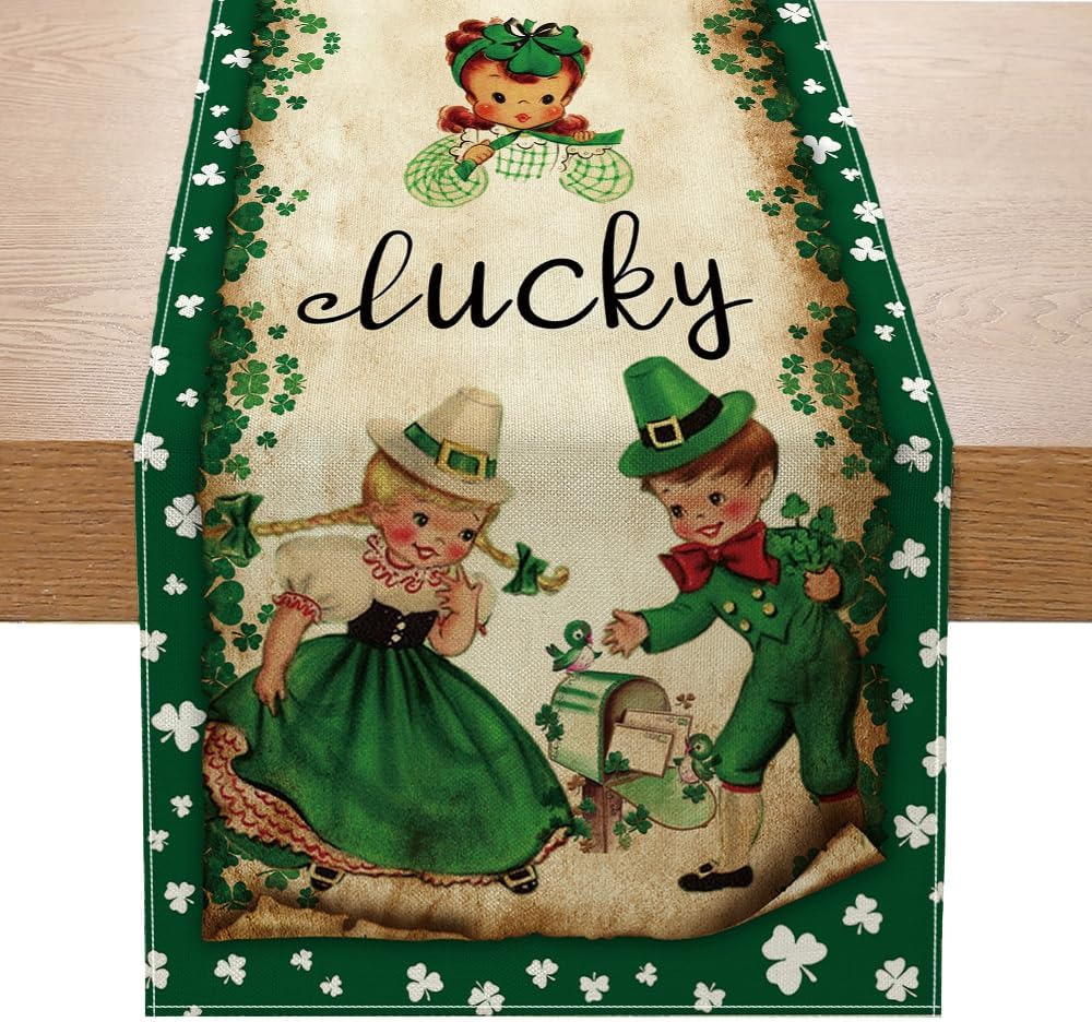 Vintage St. Patrick's Day Table Runner St Patricks Day Decorations - Green