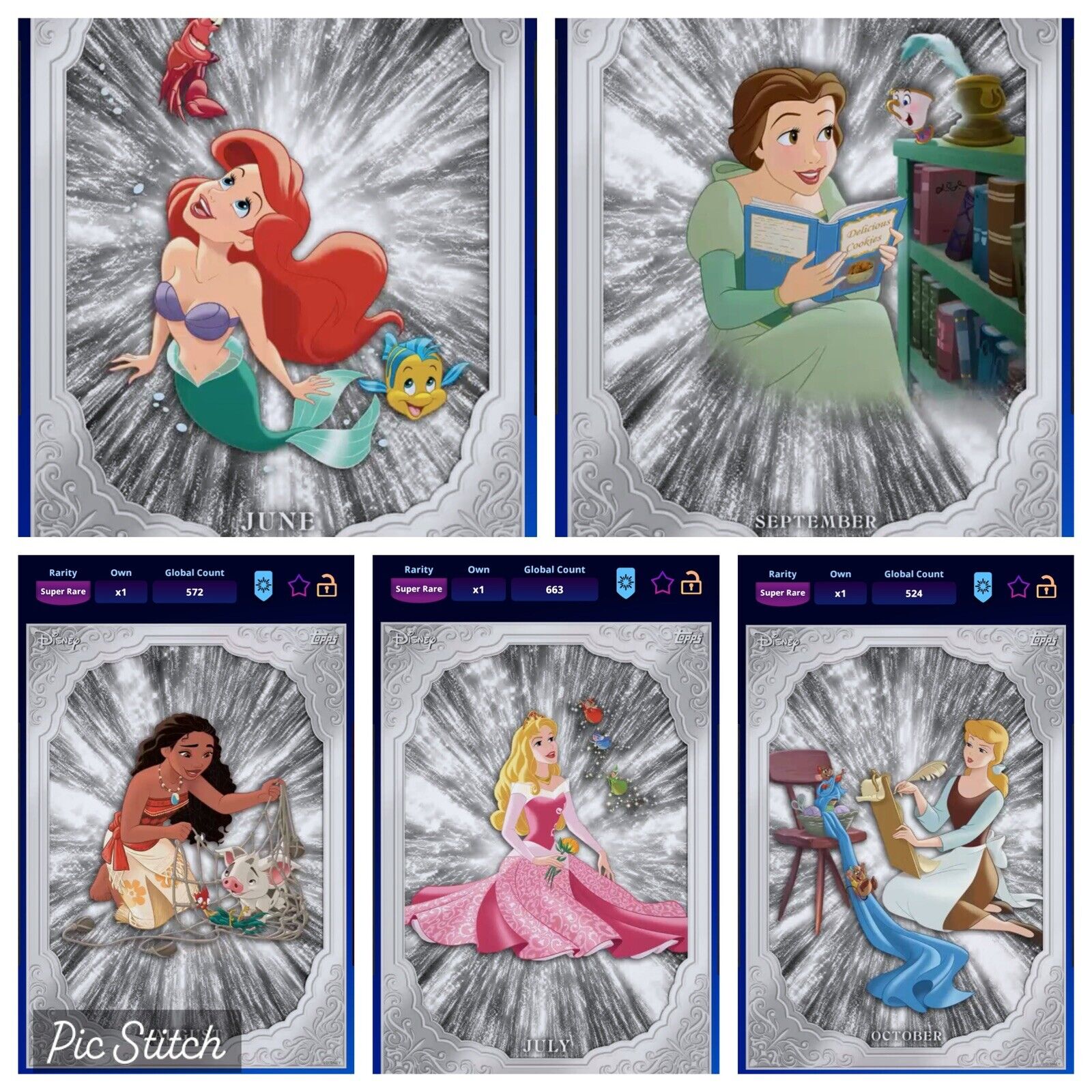 Topps Disney Collect 2023 SR VIP PRINCESSES Ariel, Belle, Moana+ - DIGITAL CARDS