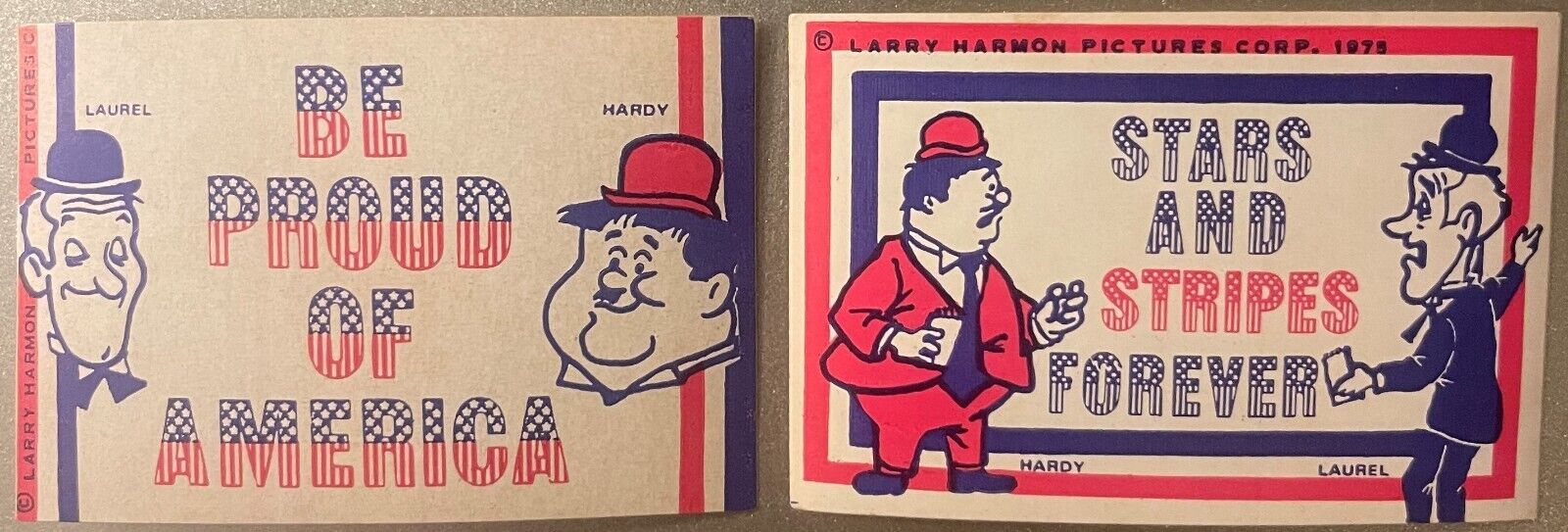 Vintage 1975 Patriotic Bicentennial Laurel and Hardy Stickers, Rare Americana