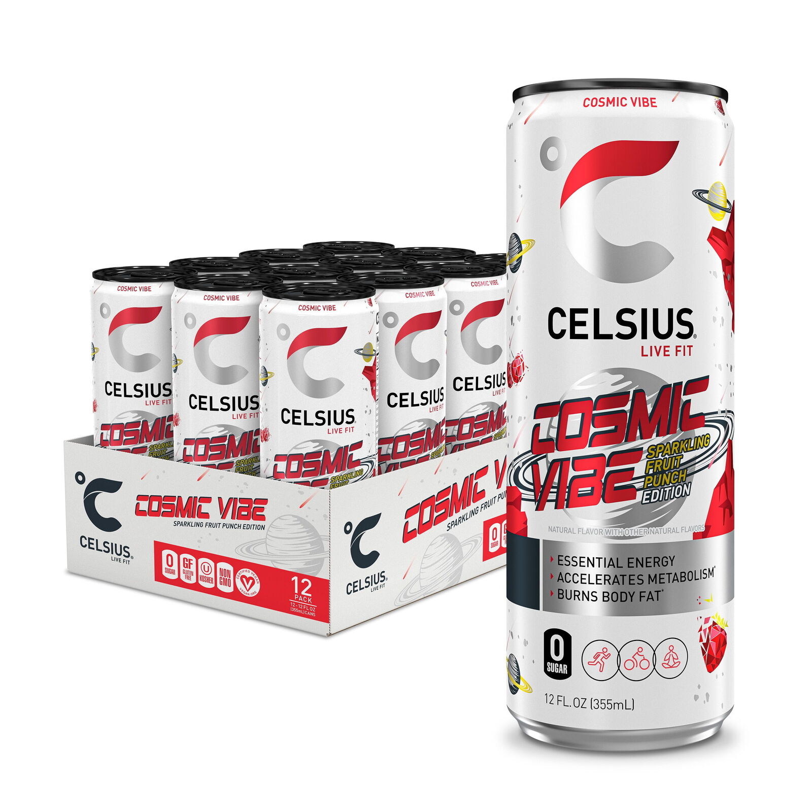 CELSIUS Sparkling Cosmic Vibe, Functional Essential Energy Drink 12 fl oz Can