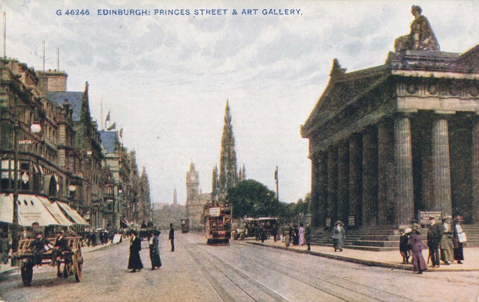 Princess Street & Art Gallery Edinburgh Scotland c1920 Postcard