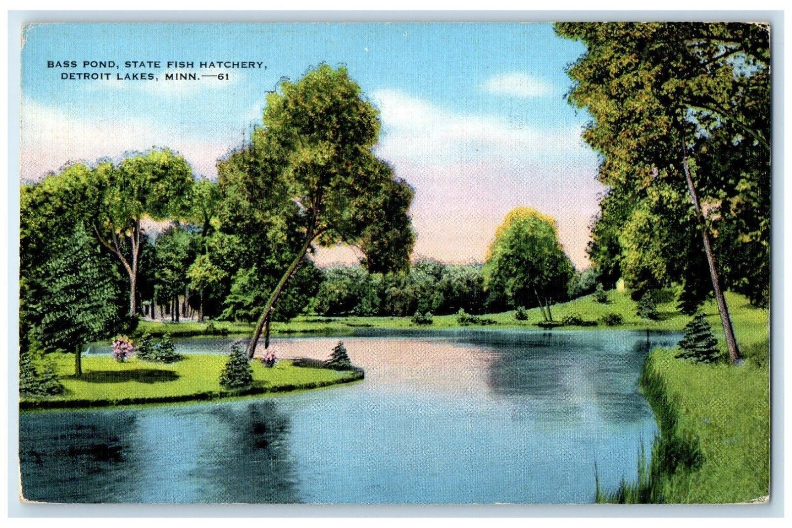 1954 Bass Pond State Fish Hatchery Detroit Lakes Minnesota MN Antique Postcard