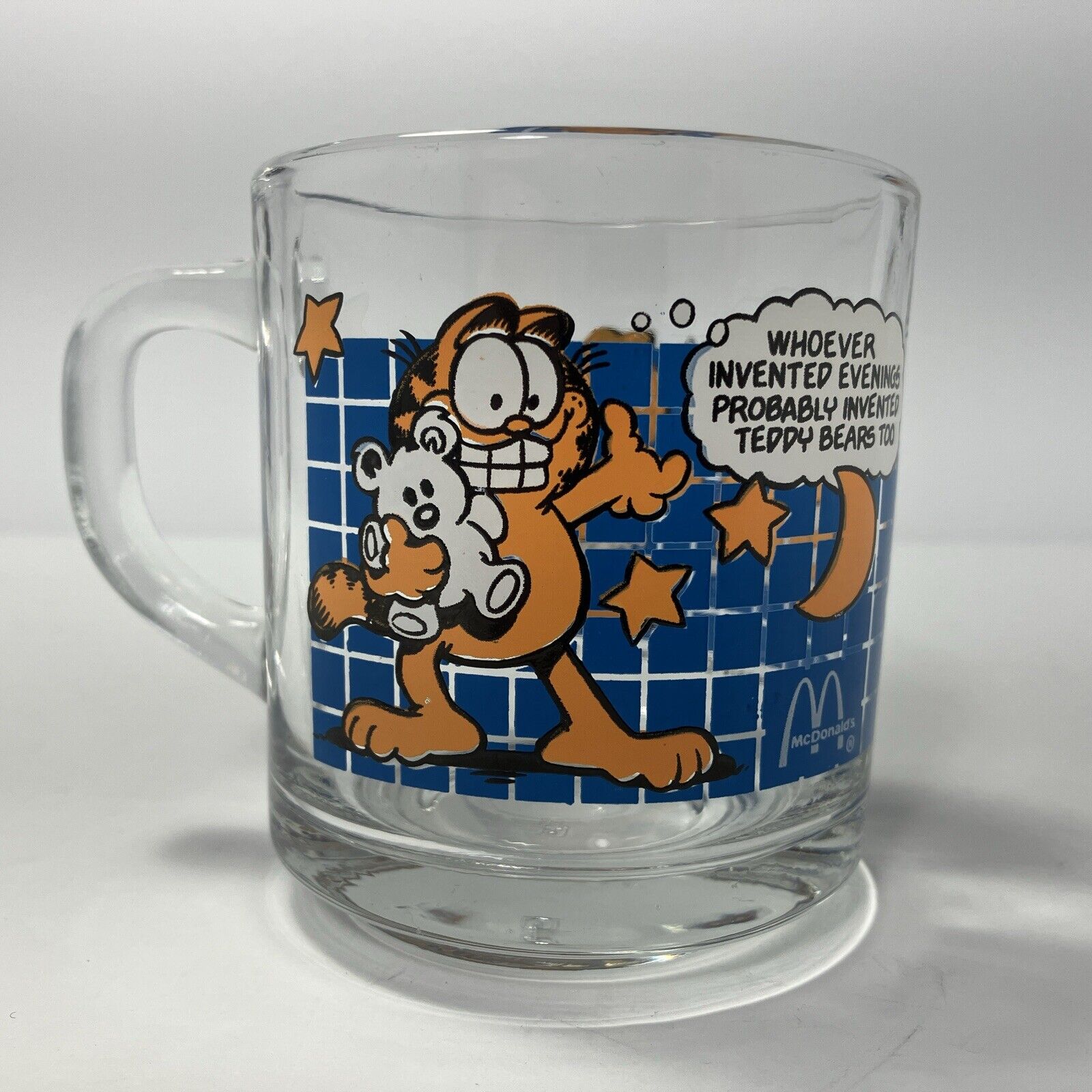 Garfield McDonalds Anchor Hocking Coffee Mug Blue Tile Grid VTG USA Made
