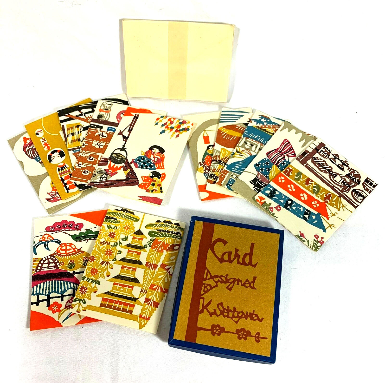 SERIZAWA Hand Stenciled Style Greeting Card Set of 12 RARE Mid Century 