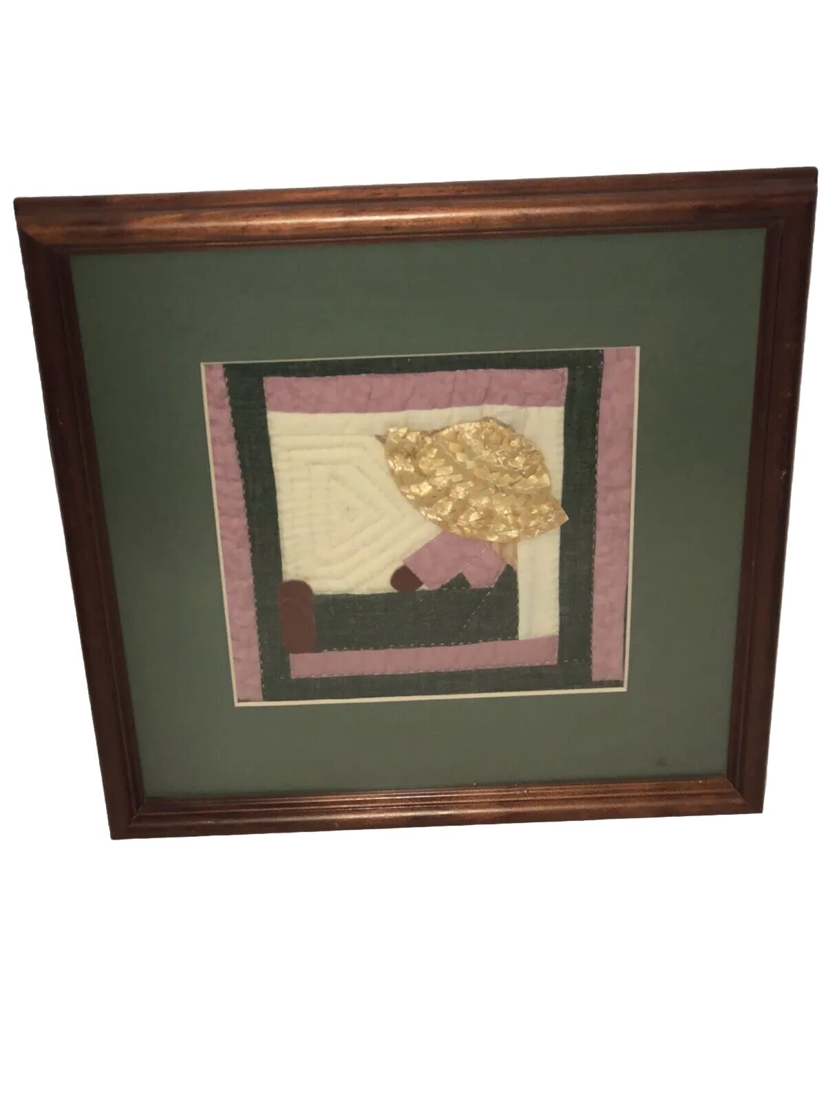 Vintage Quilt Square Straw Hat Baby Framed Wall Art Hanging ￼farmhouse