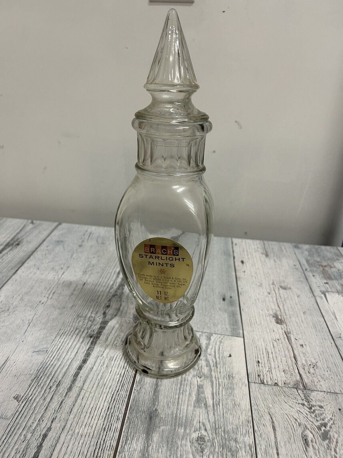 Vintage Brachs Starlight Mints Decanter/Apothecary Jar - With Label 13”