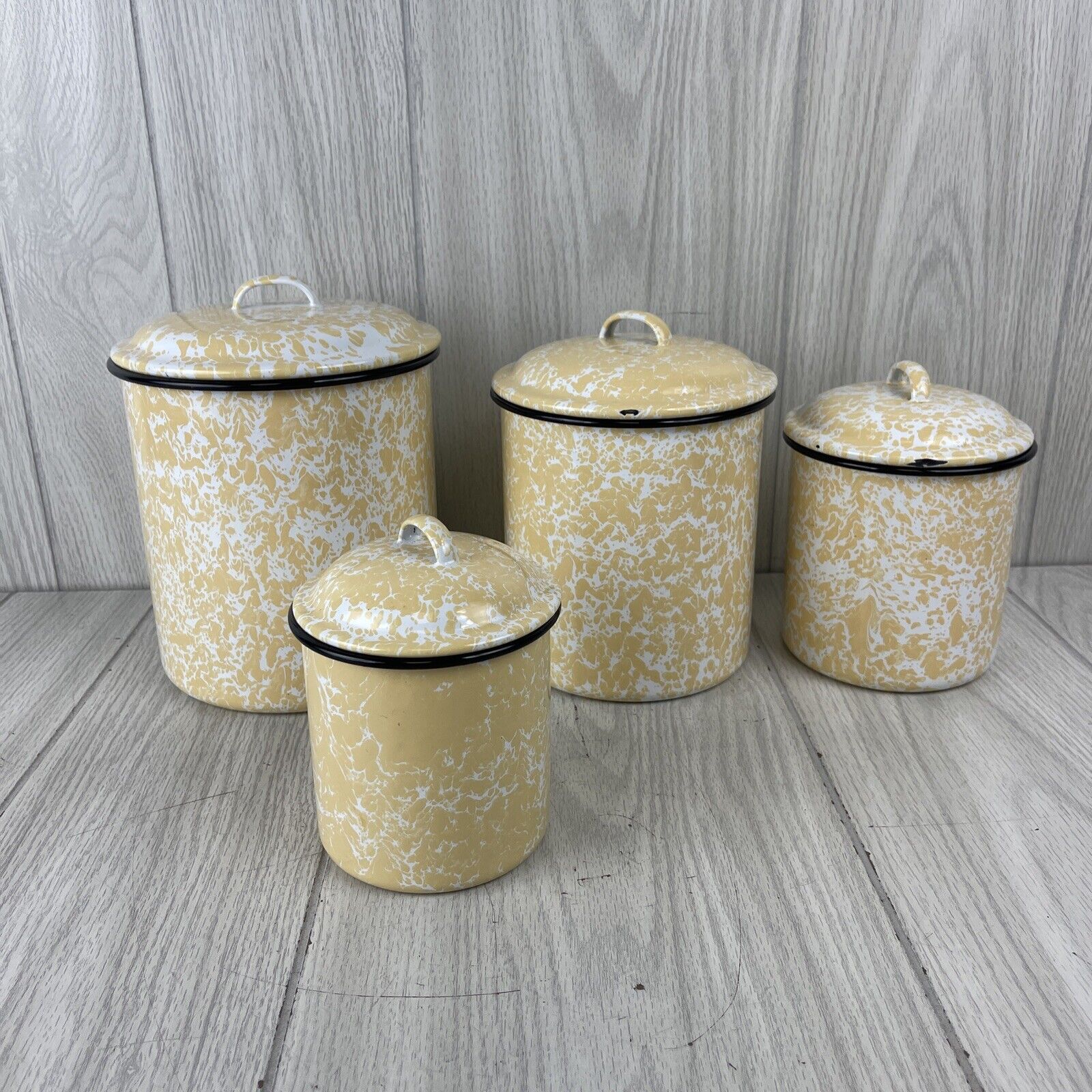CGS International Enamelware Yellow Spatter Canister Set of 4 Stacking Canisters