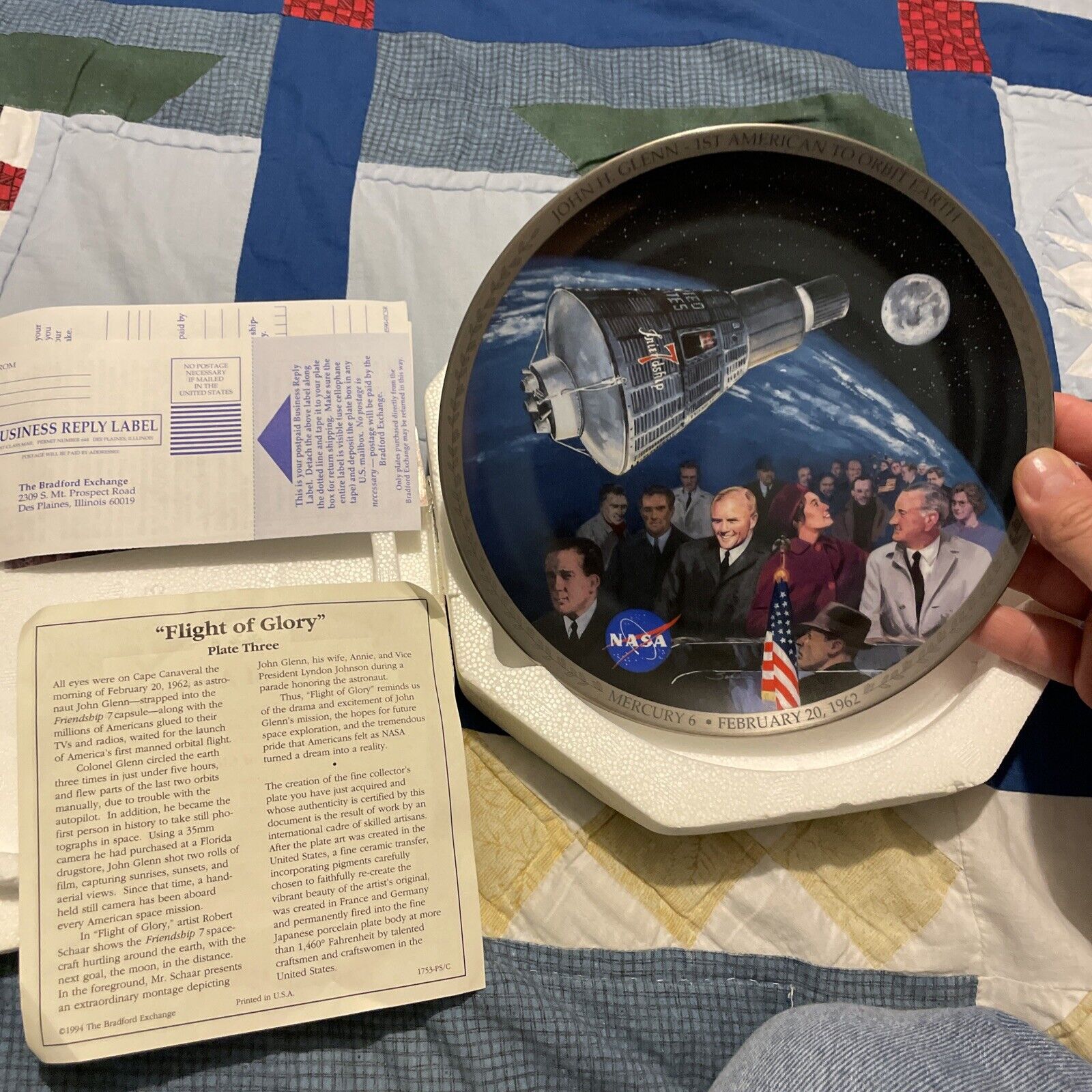 NASA Flight of Glory Collector Plate 3 in Americas Triumph in Space Friendship 7
