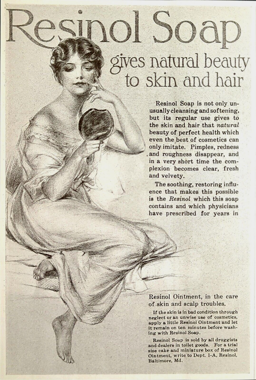 1916 Resinol Soap Gives Natural Beauty To Skin And Hair Vintage Ad 104