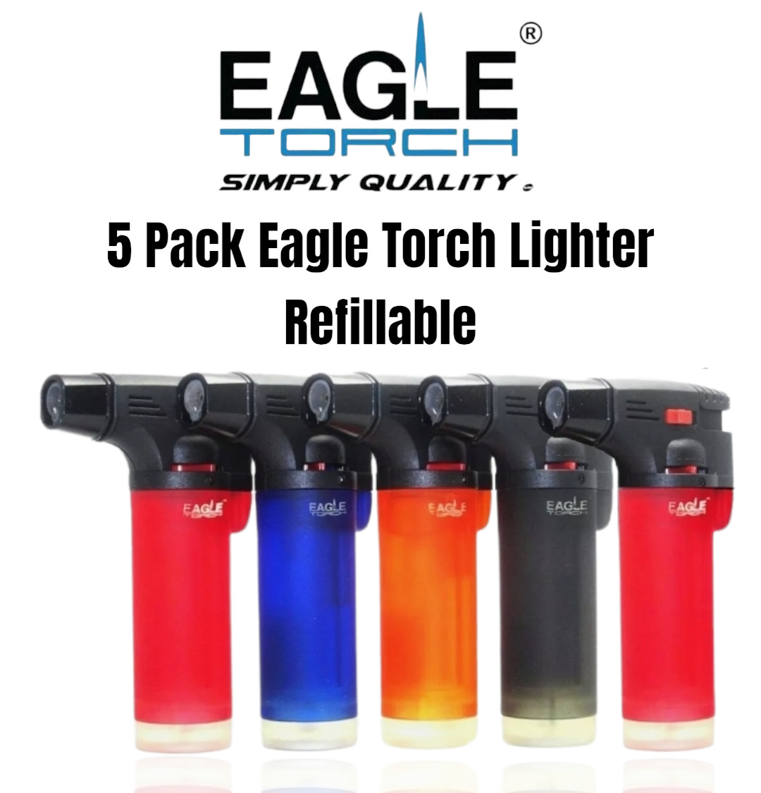 5 Pack Eagle Torch Gun Lighter Butane Jet Windproof Adjustable Flame Refillable