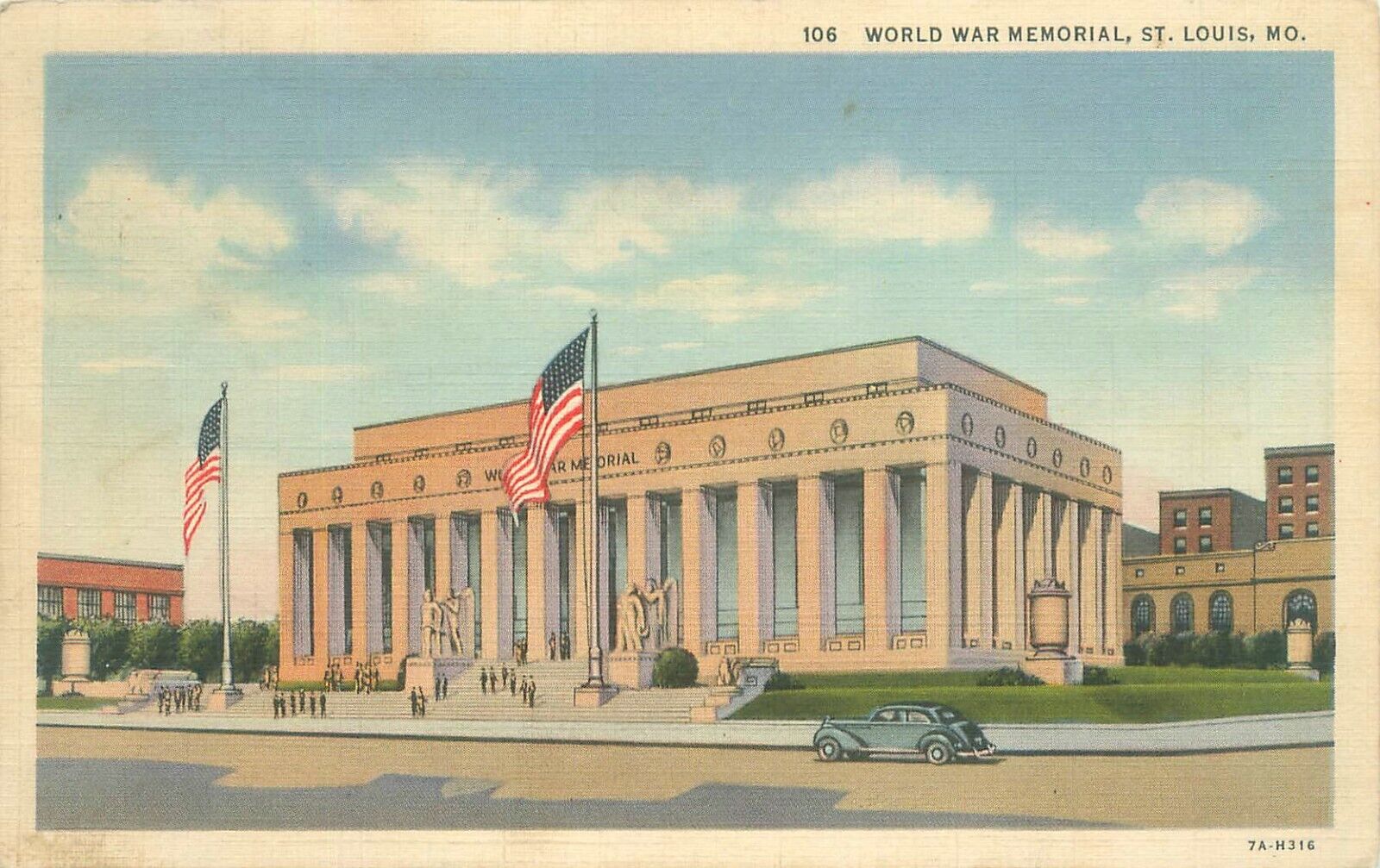St Louis Missouri MO World War Memorial 1940 Linen Postcard Used