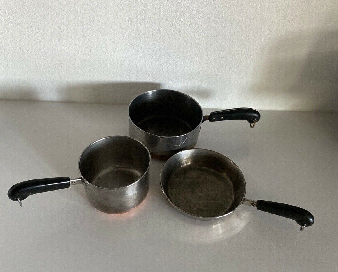 Revere Ware 1801 Pans - Lot of 3 - No Lids Stainless Steel Copper Bottom USED