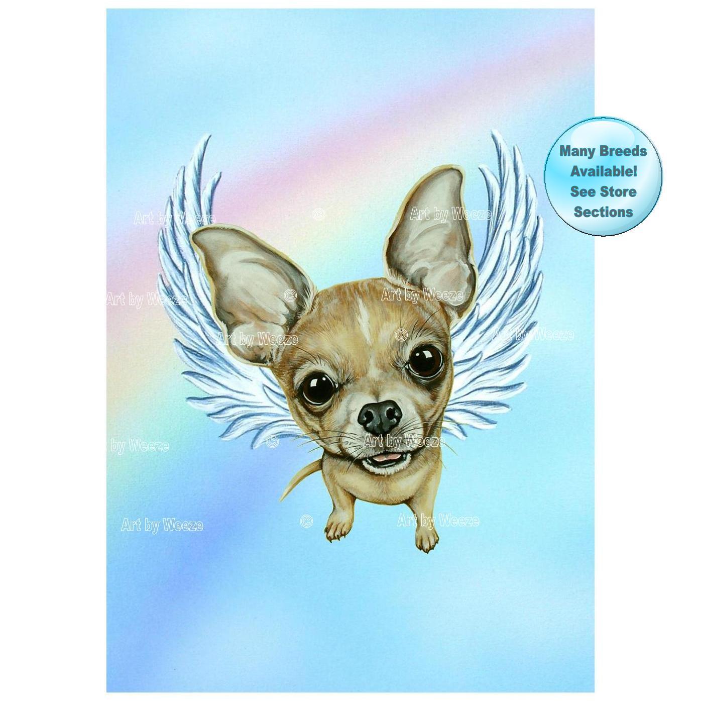 Chihuahua Angel Art Print Dog Memorial Picture Pet Loss Gift Angel Wings Rainbow