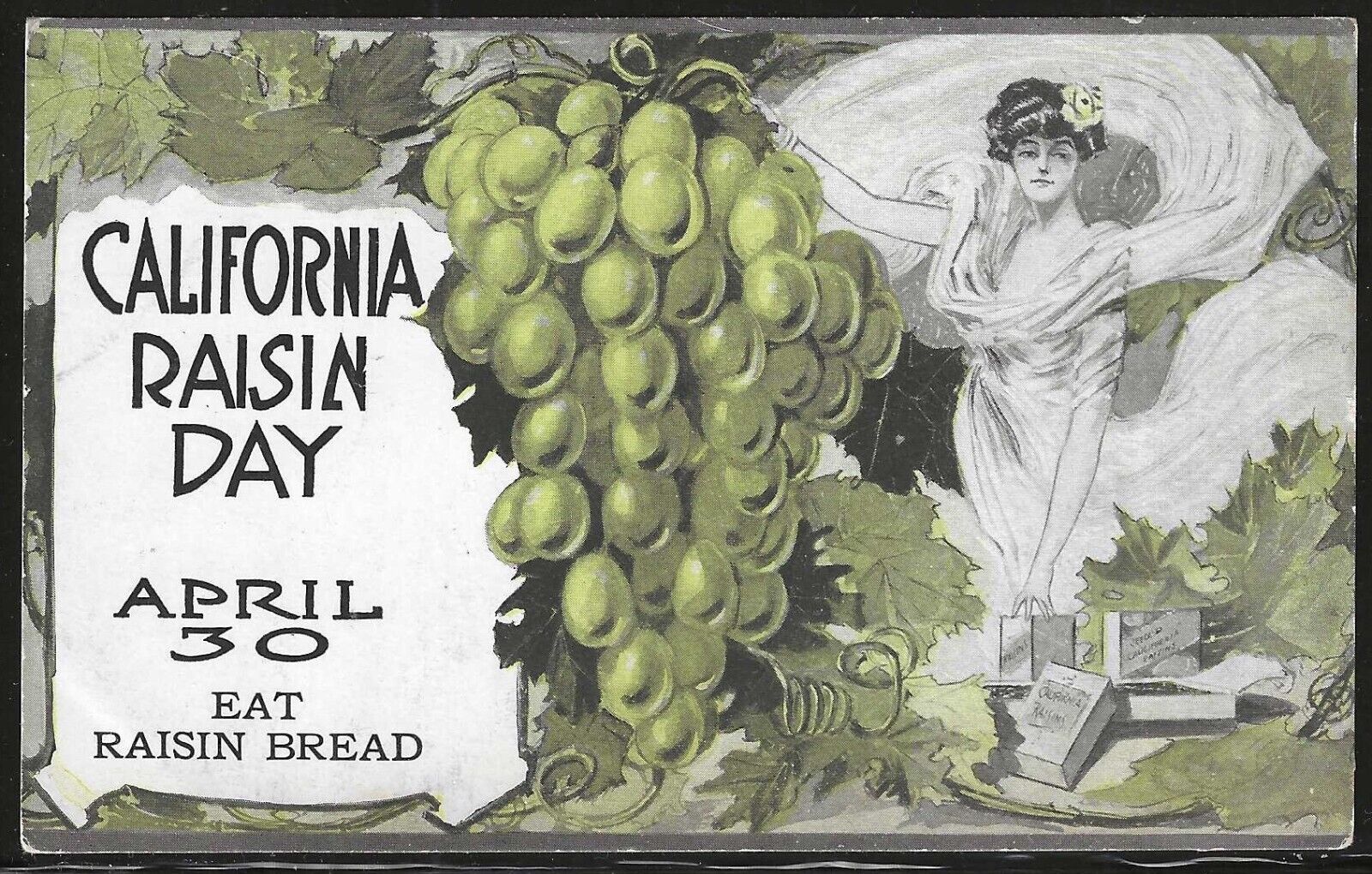 California Raisin Day: April 30, Eat Raisin Bread, Early Postcard, Unused