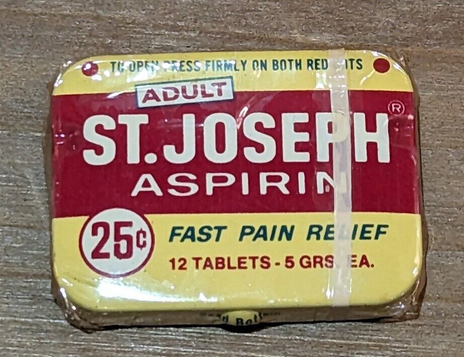 Vintage Adult St.Joseph Aspirin Small Pocket Medicine Tin w/Directions NOS