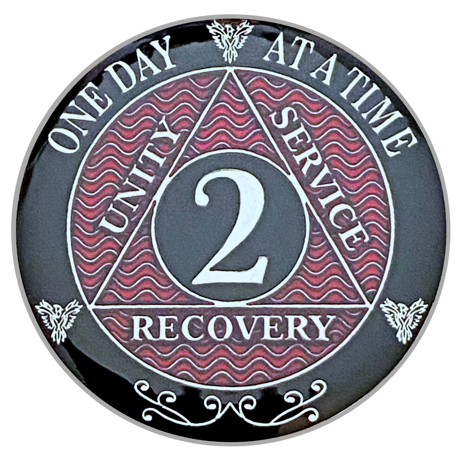 AA 2 Year Coin, Silver Color Plated Medallion, Alcoholics Anonymous Coin