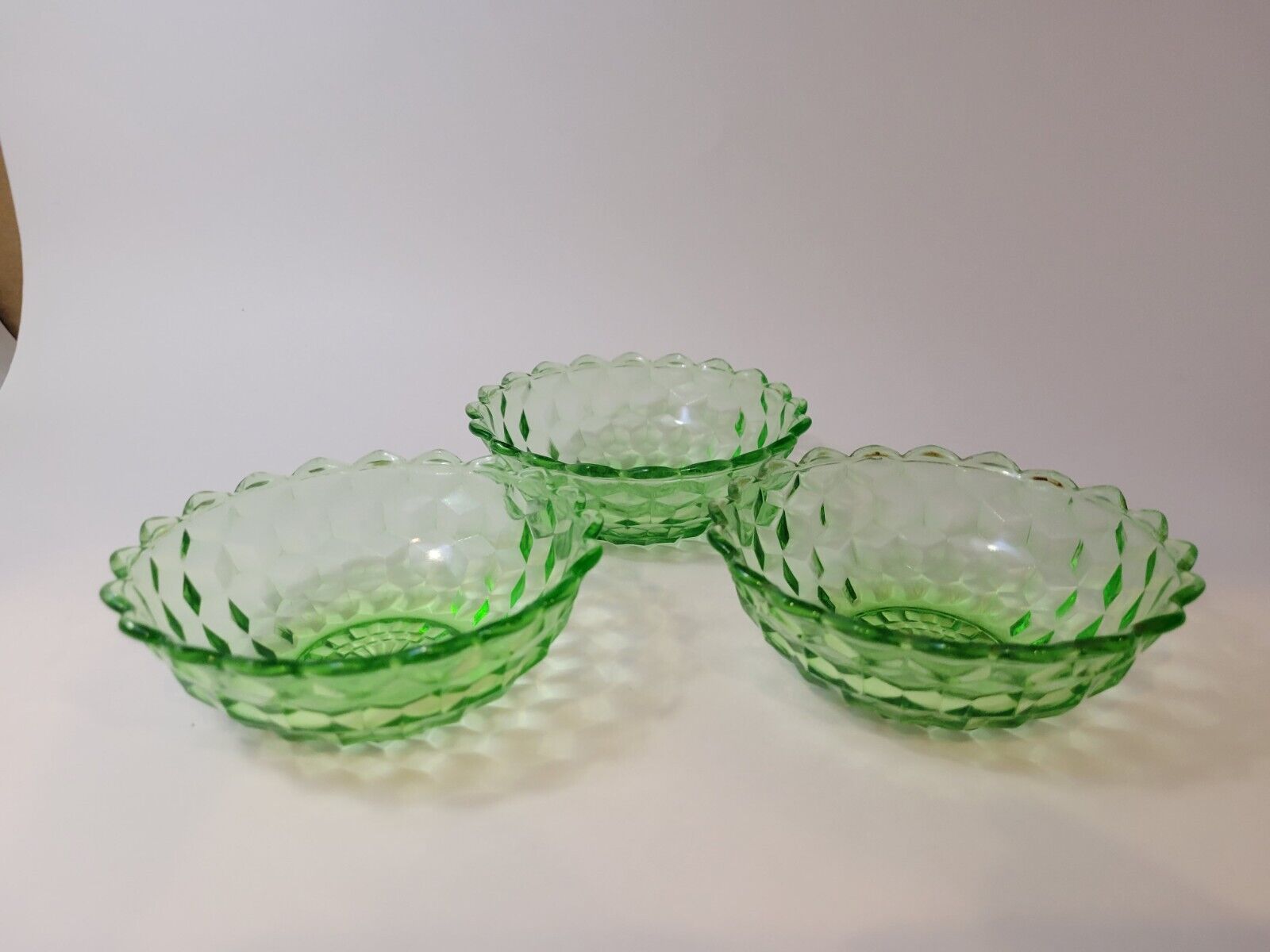Green Depression glass 3 berry bowls