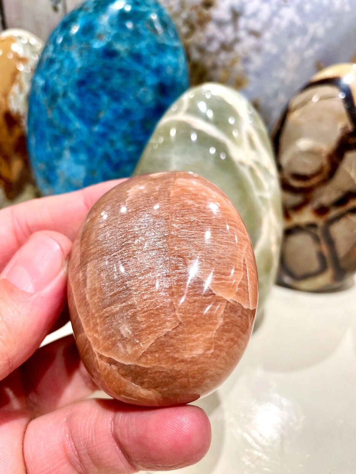 Peach Moonstone Crystal Orange Stone Healing Crystals Yoga Reiki Meditation 2”