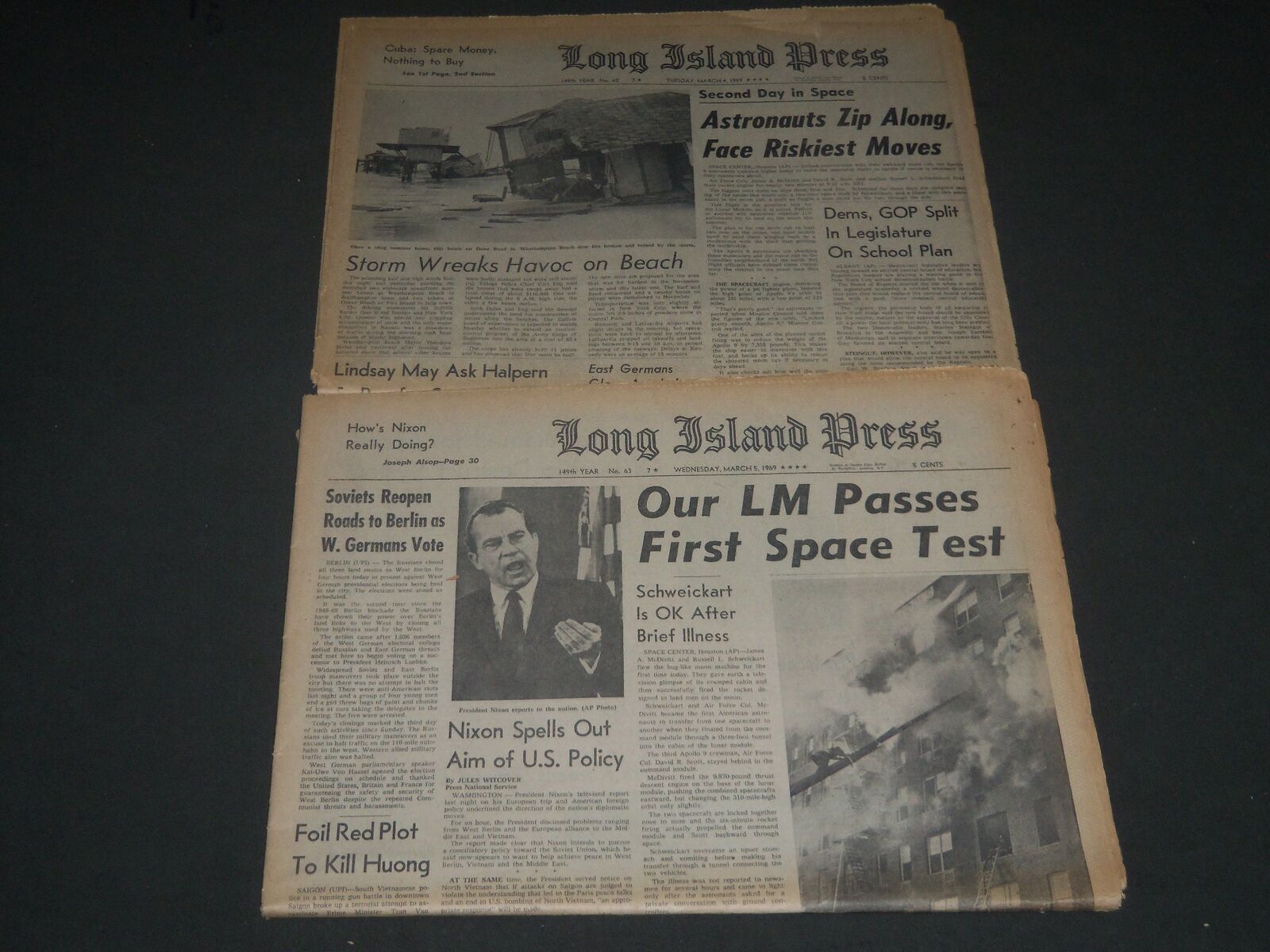 1969 MAR 4 & 5 LONG ISLAND PRESS NEWSPAPER LOT OF 2 - ASTROS ZIP ALONG - NP 2403