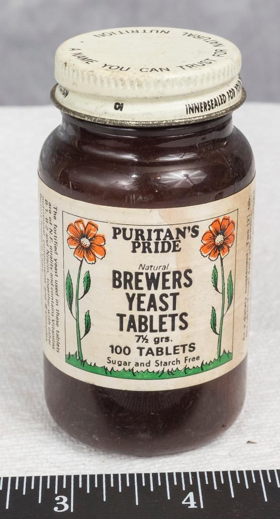 Vintage Puritan's Pride Brewers Yeast Tablets Empty Bottle Advertising mv