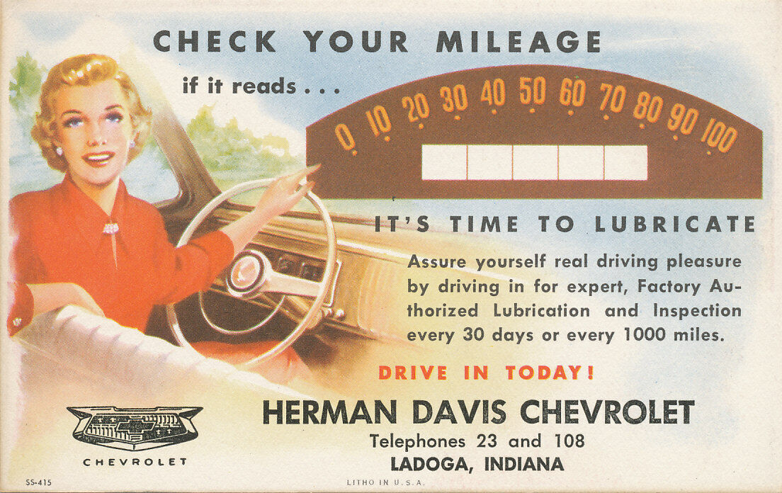 Lagoda IN * Herman Davis Chevrolet c1950 Auto Repair Ad Montgomery Co.  #2
