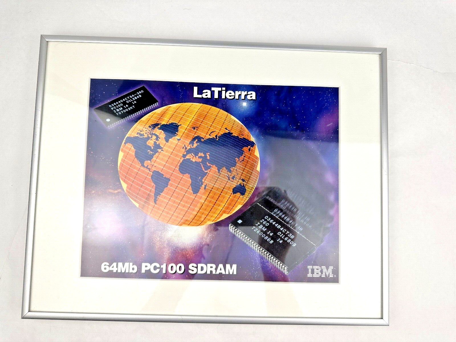 Vintage Framed IBM Promotional Print for LaTierra 64MB PC100 SDRAM Computer Chip