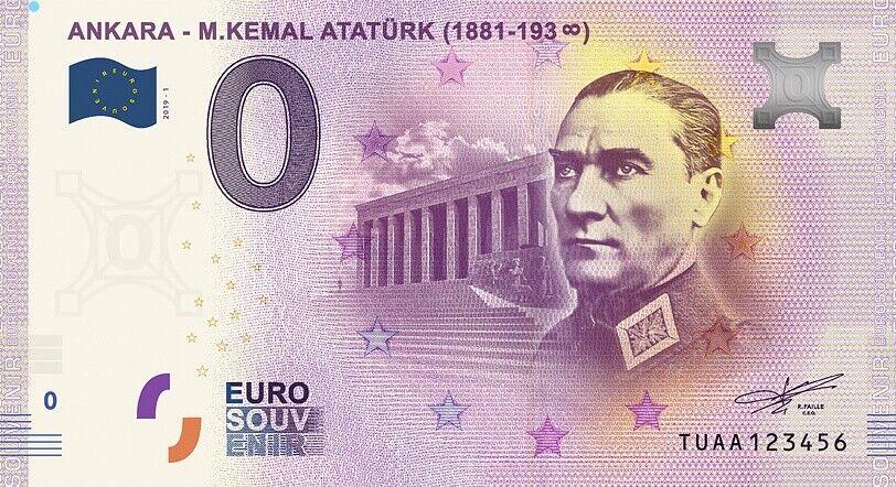 0 Euro Turkey Ankara Mustafa Kemal Ataturk TUAA 2019-1 Souvenir VERY RARE