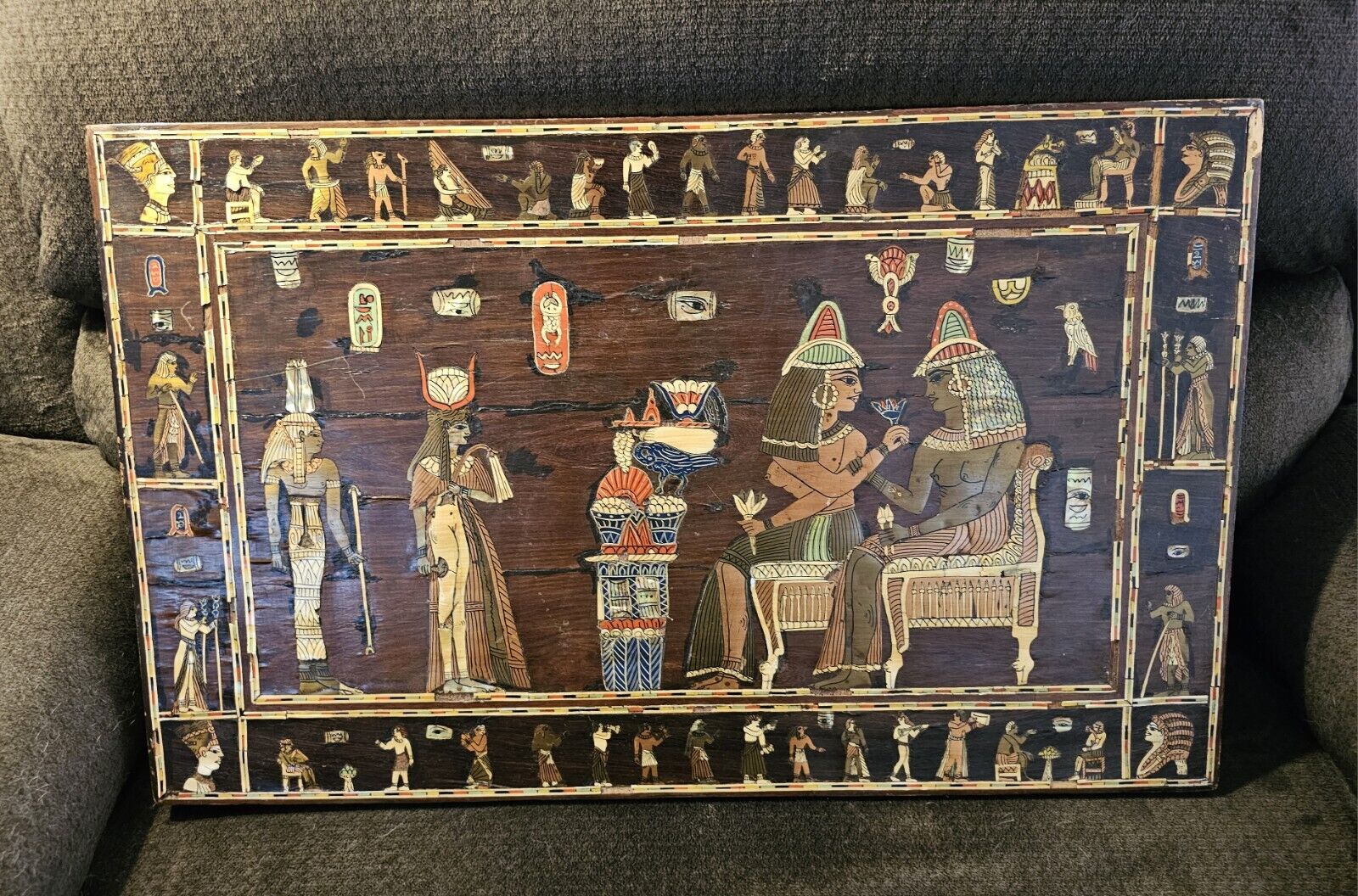 Egyptian Brass INLAID Wood Picture Art - BEAUTIFUL ARTISTRY PIECE 30x20