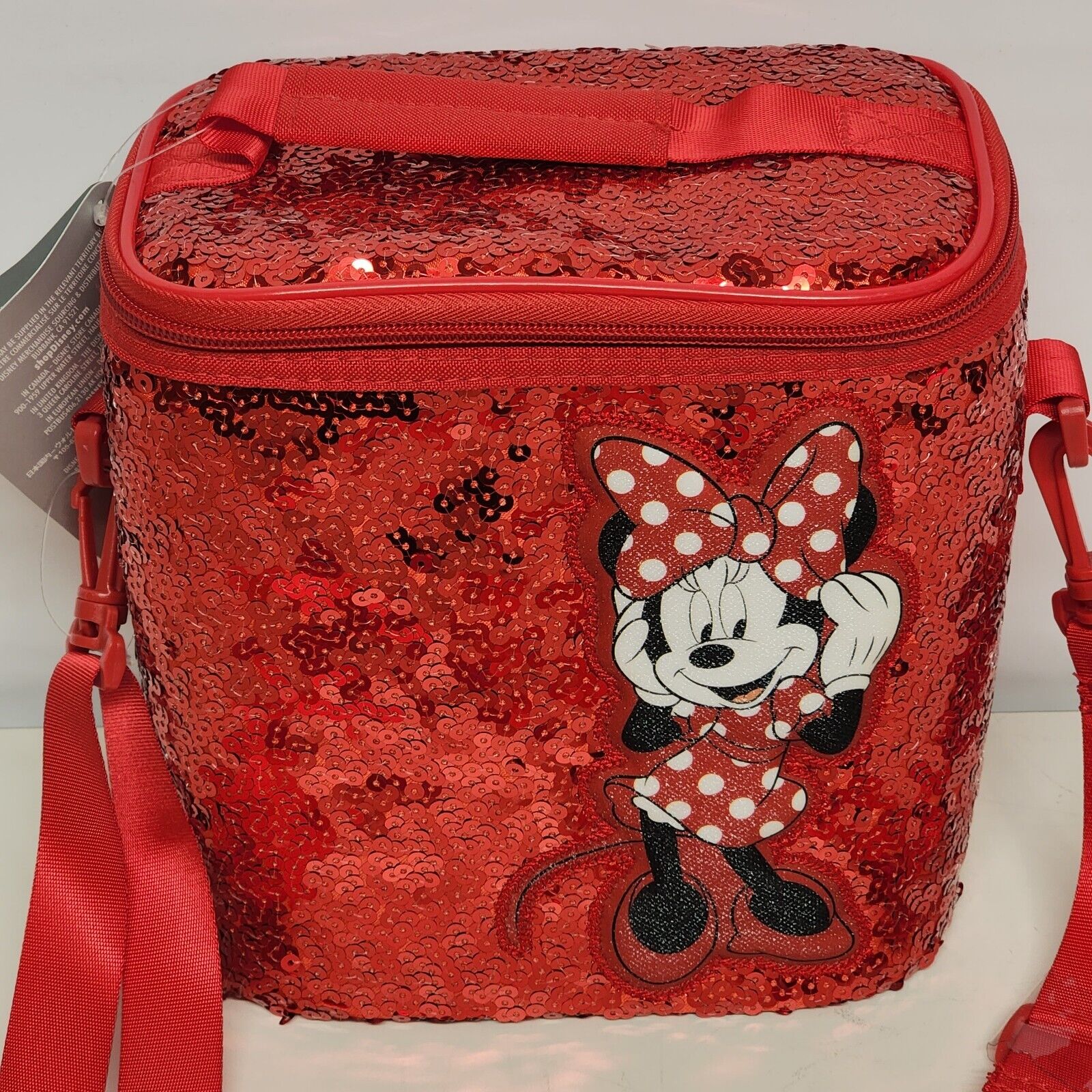 New Disney Store Minnie Mouse Red Sequin Shoulder Strap Lunch Box Insulated Tote
