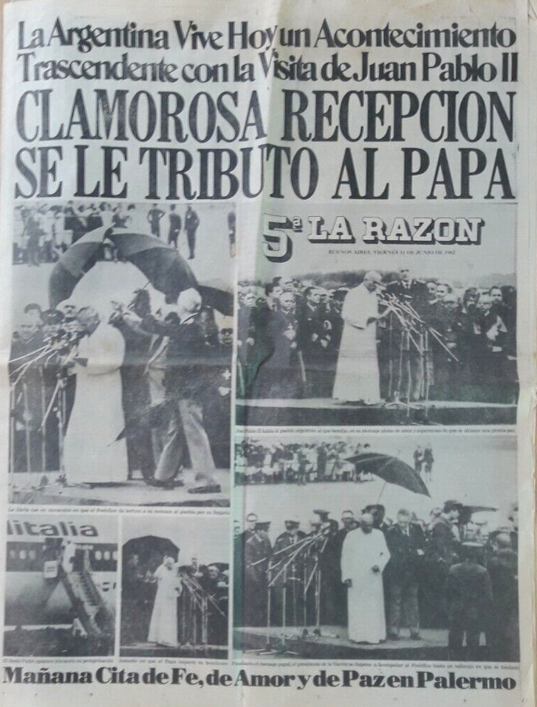 Vintage Newspaper Headline 1982 Pope John Paul II Visits Argentina for 1st Time