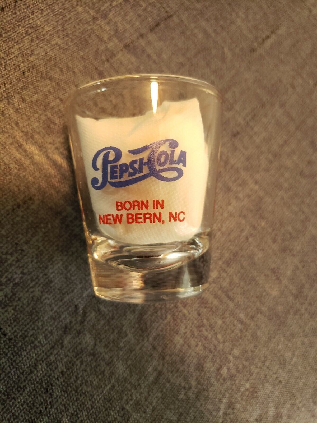 Rare PEPSI-COLA SHOT GLASS - SHOT OF PEPSI & PEPSI-COLA BORN IN NEW BERN NC