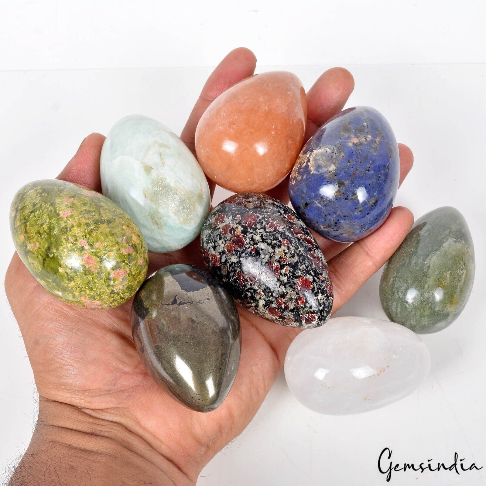 1.275 Kilo Natural Multi Gemstones Polished Crystal Healing Mineral Eggs /8 Pcs