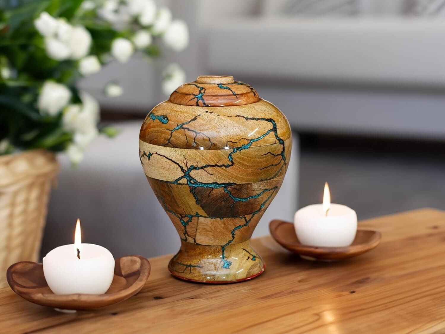 Handcrafted Wooden Round Urn Box For Ashes Elegant And Durable Memorial Keepsake